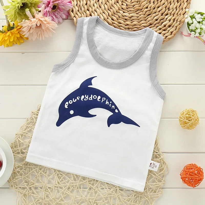 Kids tops Summer Tank Sleeveless Breathable Cotton T-shirt Vest 0-7Years Boys Girls