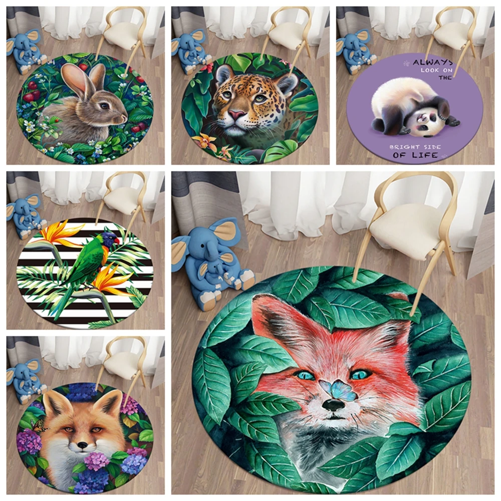

CLOOCL Jungle Animal Print Round Carpets Anti-Slip Bath Mat Kids Carpet for Living Room Bedroom Kids Room Round Decoration Mats