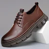 Men's Low-Top Breathable Work Shoes Spring Autumn Casual British Style Versatile Leather Shoes Comfortable round Toe Rubber Sole