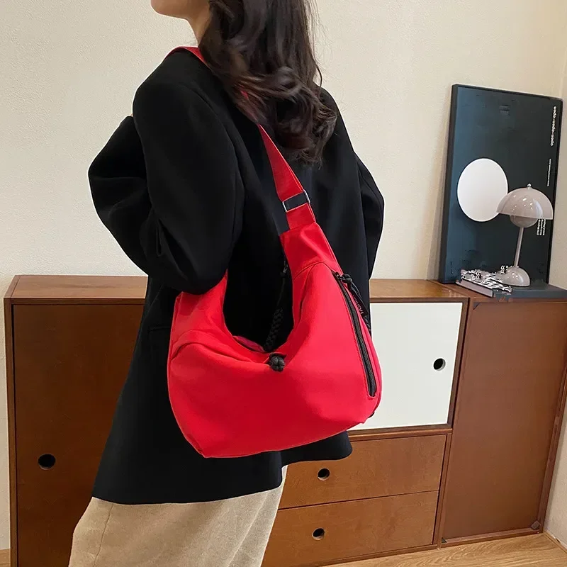 Trendy Nylon Crossbody Bag, Large Capacity Shoulder Bag, Casual Oxford Cloth Dumpling Bag For Outdoor Sport Cycling Hiking