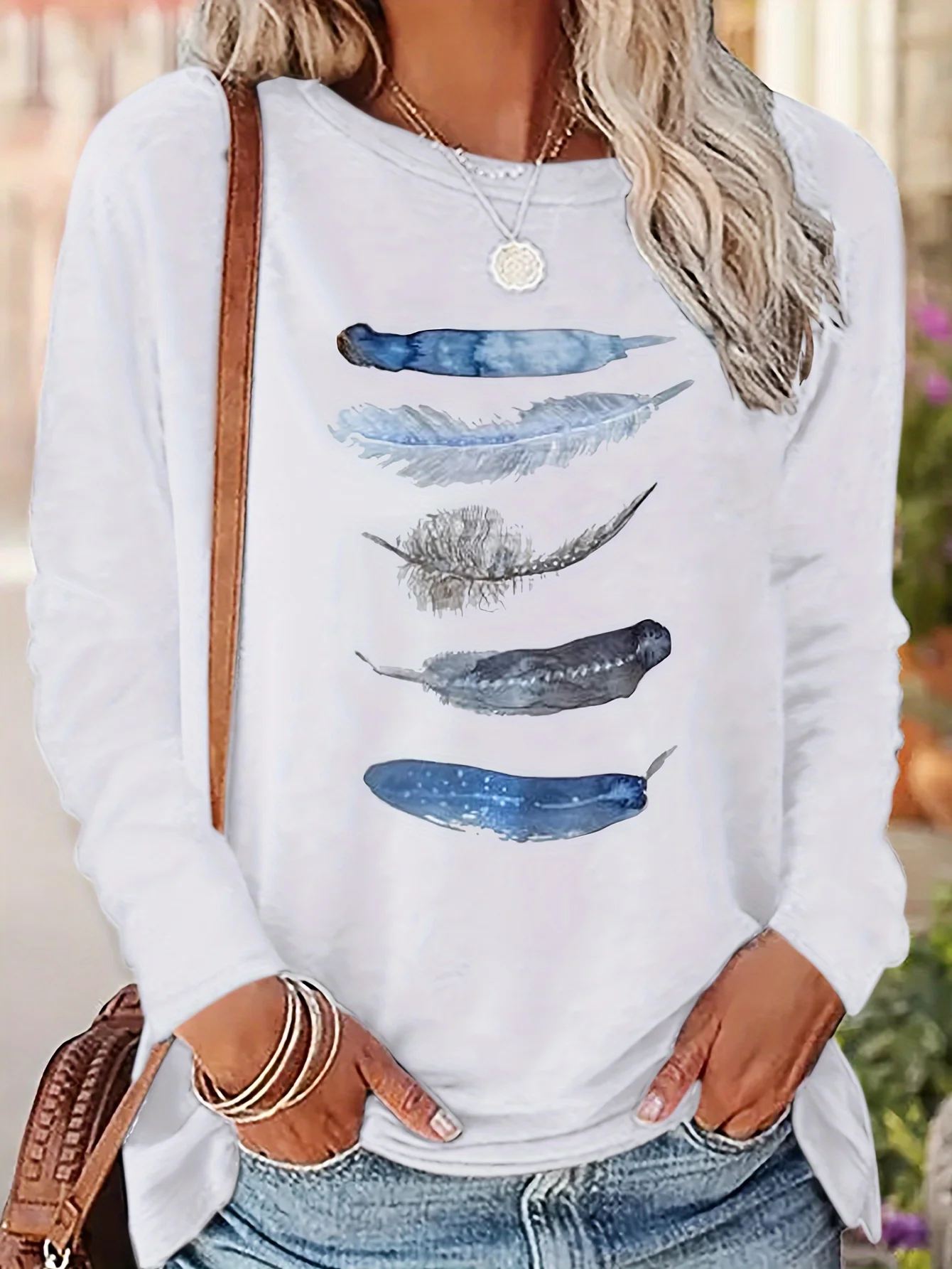 Slim Fit Womens Long Sleeve Cotton T-Shirt - Thin White Top
