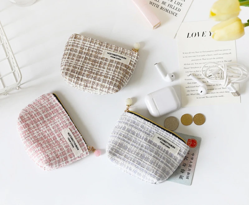 

DHL200pcs Women Cotton Stripes Prints Square Coin Purses Mix Color