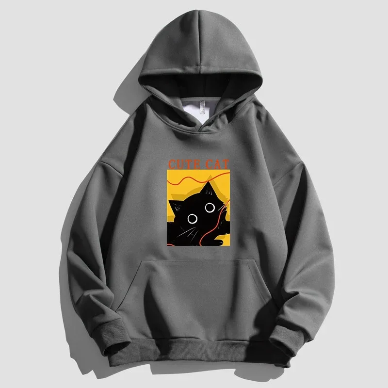 Black Cat Hoodie Men Women 100% Cotton Good Quality Hoodies High Street Style Lisa Same Kind Fashion Hooded Pullover Sweatshirt