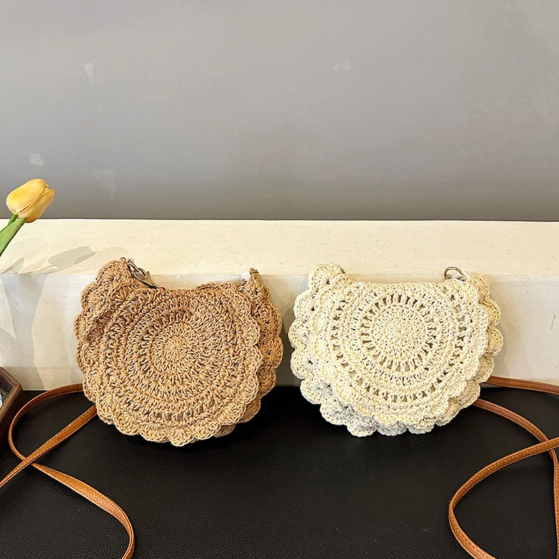 Vintage Woven Straw Handbag New Vacation Style Round Summer Beach Bag Fashion Crossbody Bag Ladies Messenger Bags
