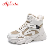  Aphixta 2022 Winter Plush Waterproof Snow Boots Women Sneakers Platform Lace-up Suede Warm Shoes Woman Fashion Sport Botas Mujer 