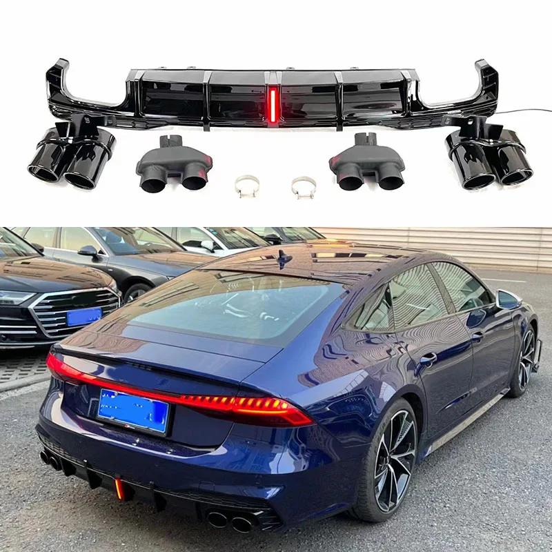 

For Audi S7 C8 2019 2020 PP Car Rear Diffuser Lip Rear Bumper Diffuser Lip Spoiler with Exhaust Tips