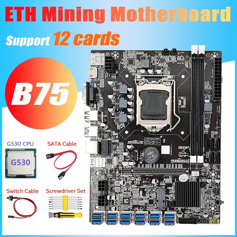 best chipset for gaming pc B75 ETH Mining Motherboard 12 PCIE to USB+G530 CPU+Screwdriver Set+Switch Cable+SATA Cable DDR3 LGA1155 Motherboard best pc motherboard brand