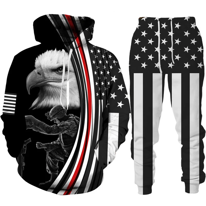 Cool USA Flag Eagle 3D Printed Hoodie/Suit Men Women Sweatshirts+Sweatpants Outfit Set Jogger Fashion Hip Hop Streetwear Clothes - Image 3