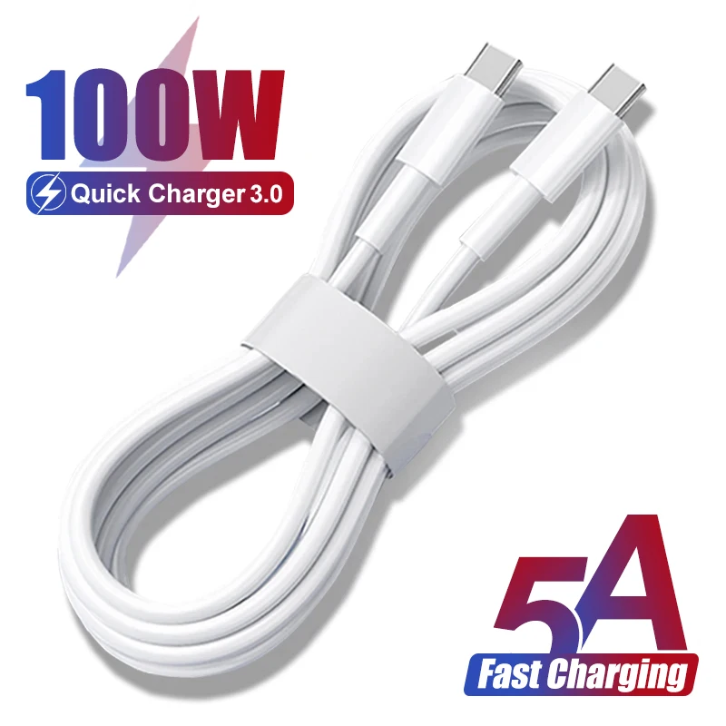 

PD 100W Super USB-C To Type C Fast Charging Cable For Samsung S21 S22 MacBook Pad Pro Huawei Xiaomi Data Transfer Charger Cable