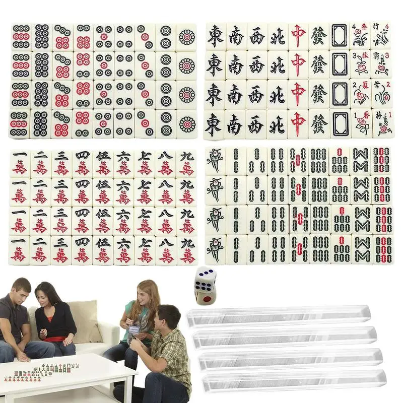 Portable Mini Mahjong Game Set With 144 Tiles Traditional Chinese Home Travel Party Board Games For Adults Kids On Leisure Time