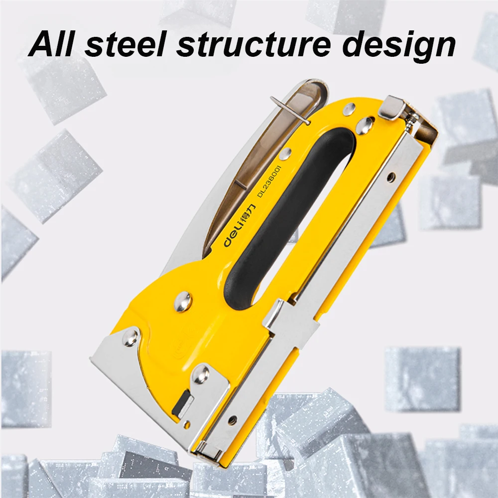 Deli 3 in 1 Nail Gun Set With Staples Remover Manual Adjustment Wood Upholstery Stapler Gun for Carpentry Tools Home DIY 4