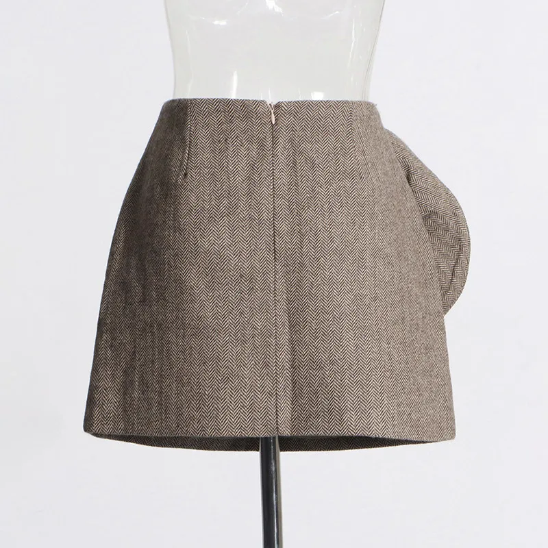 BPN Minimalist Solid Skirts For Women High Waist Patchwork Appliques Slimming Temperament Mini Skirt Female Fashion Clothing New