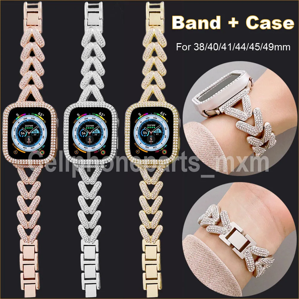

Металлический ремешок + браслет с блестящими бриллиантами Φ Ultra 49 мм для Apple Watch Series 8 7 6 5 4 45 мм 40 мм 44 мм 38 42 мм браслет из нержавеющей стали