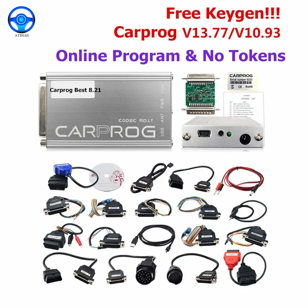 Newest Online Carprog 13.77 Full Adapters with keygen Car Prog 8.21/V10.93 Iprog Pro V86 For Air-bag Radio/IMMO ECU Repair Tool