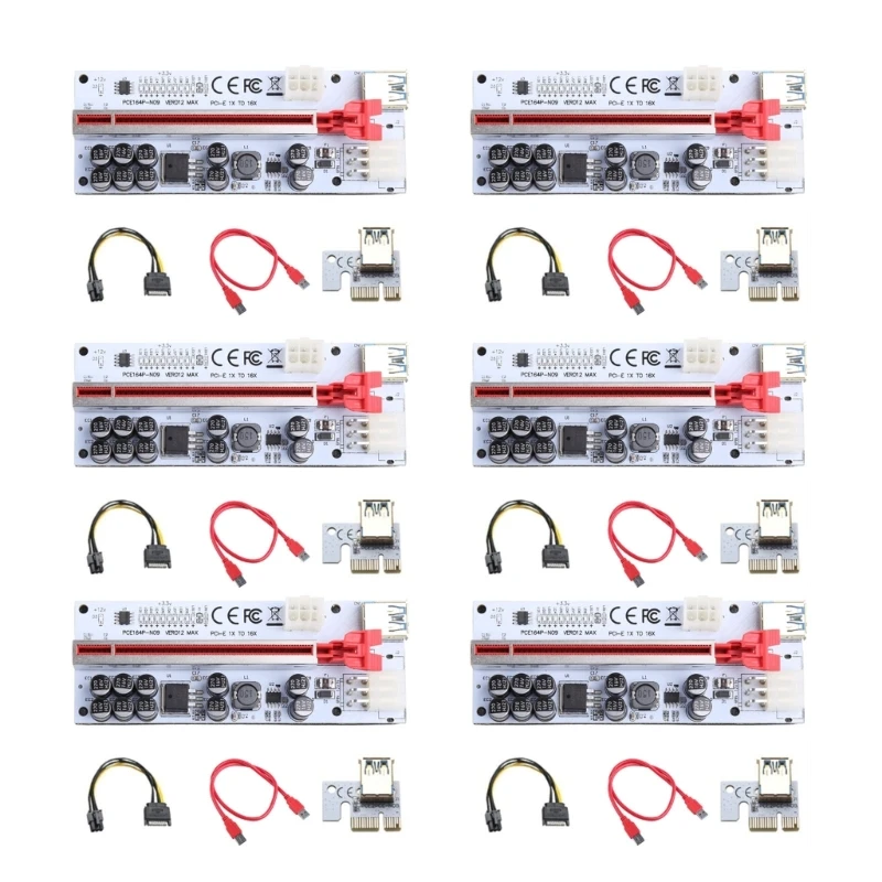 

VER012 USB PCI-E Riser Card PCI для адаптера 1X to 16X 2x6Pin Power 10 Конденсаторы 13 светодиодов для BTC