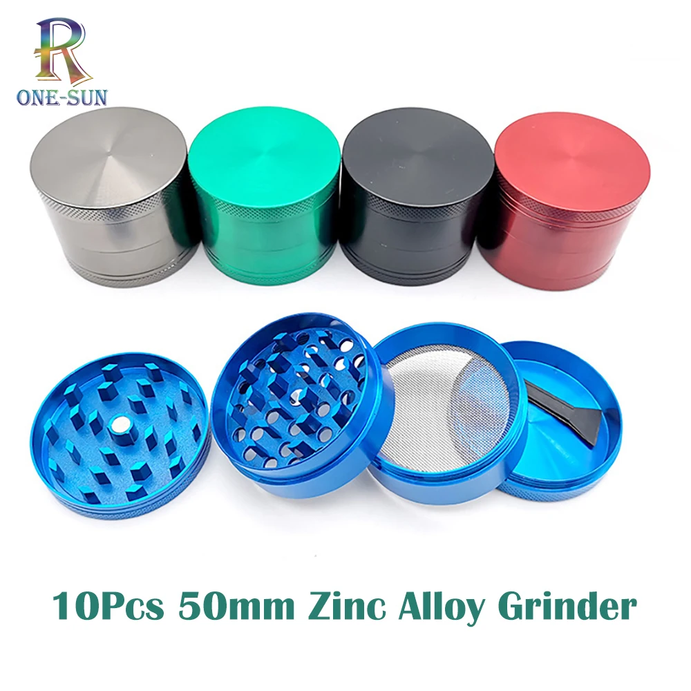 

10Pcs 50mm Zinc Alloy Herb Mills 4-layers Tobacco Crusher Metal Manual Durable Spice Grinders Smoking Accessories for Smoker