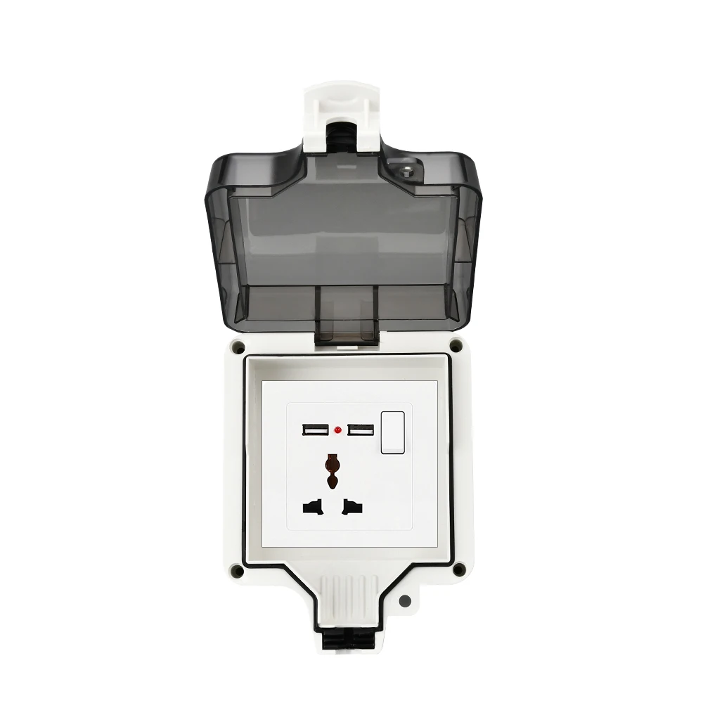 Durable Outdoor Waterproof Wall Plug, 16A, 110-250V, IP66 Dustproof