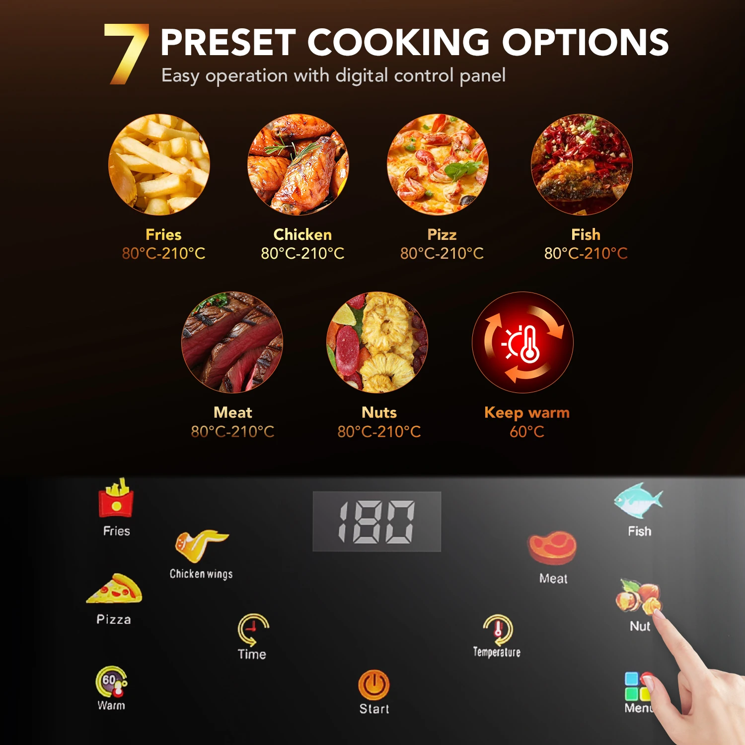 Friteuse Airfryer OYAJIA Air 6L 8L 10L, avec fenêtre de cuisson visuelle, panier antiadhésif, minuterie de 60 minutes, lavable au lave-vaisselle S7bf95264ecd14b7aa5b5eb6e0cb9e57em