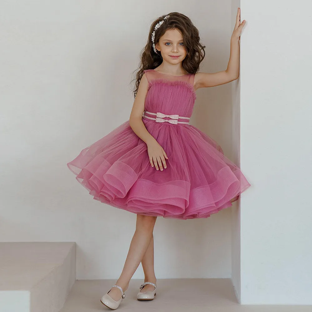 Puffy Flower Girl Dresses Cute Princess Dress Bow First Communion Dress