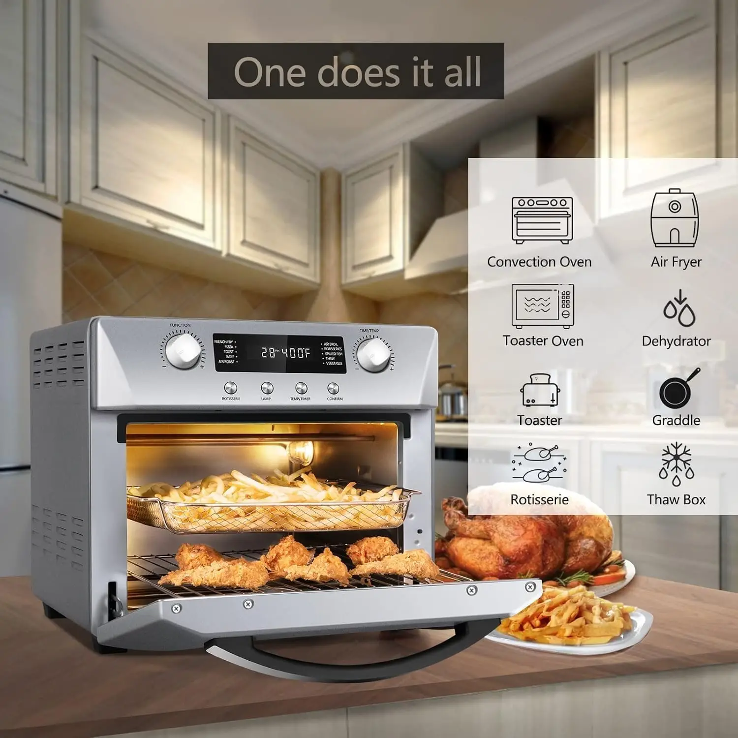 Toaster Oven Countertop, 24QT Airfryer Toaster Oven Combo with Rotisserie & Dehydrator 2