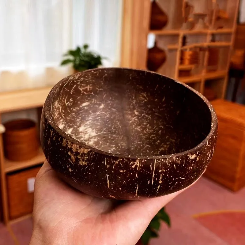 Natural Coconut Bowls for Serving Dishes Wooden Salad Wood Reusable Bowl Serving Utensils Natural Coconut Shell Bowls
