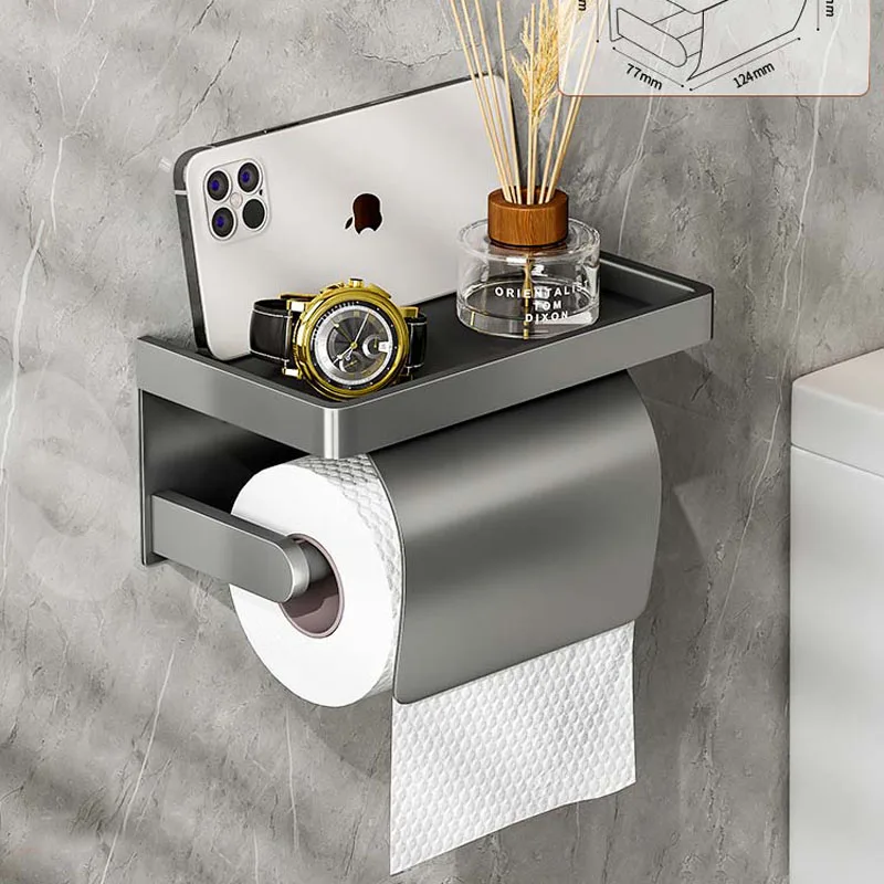 Toilet Roll Paper Holder Stand Home Storage Shelf Racks Wall Tissue Hanger  WC Phone Tray Gun Gray Aluminum Bathroom Accessories - AliExpress