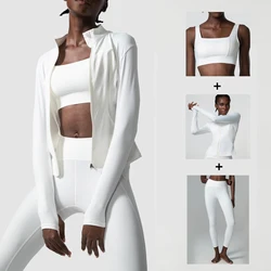 Women's Solid Color Athletic Yoga Set - Sports Bra, Zipper Jacket & High - Waist Leggings - S (C - White)