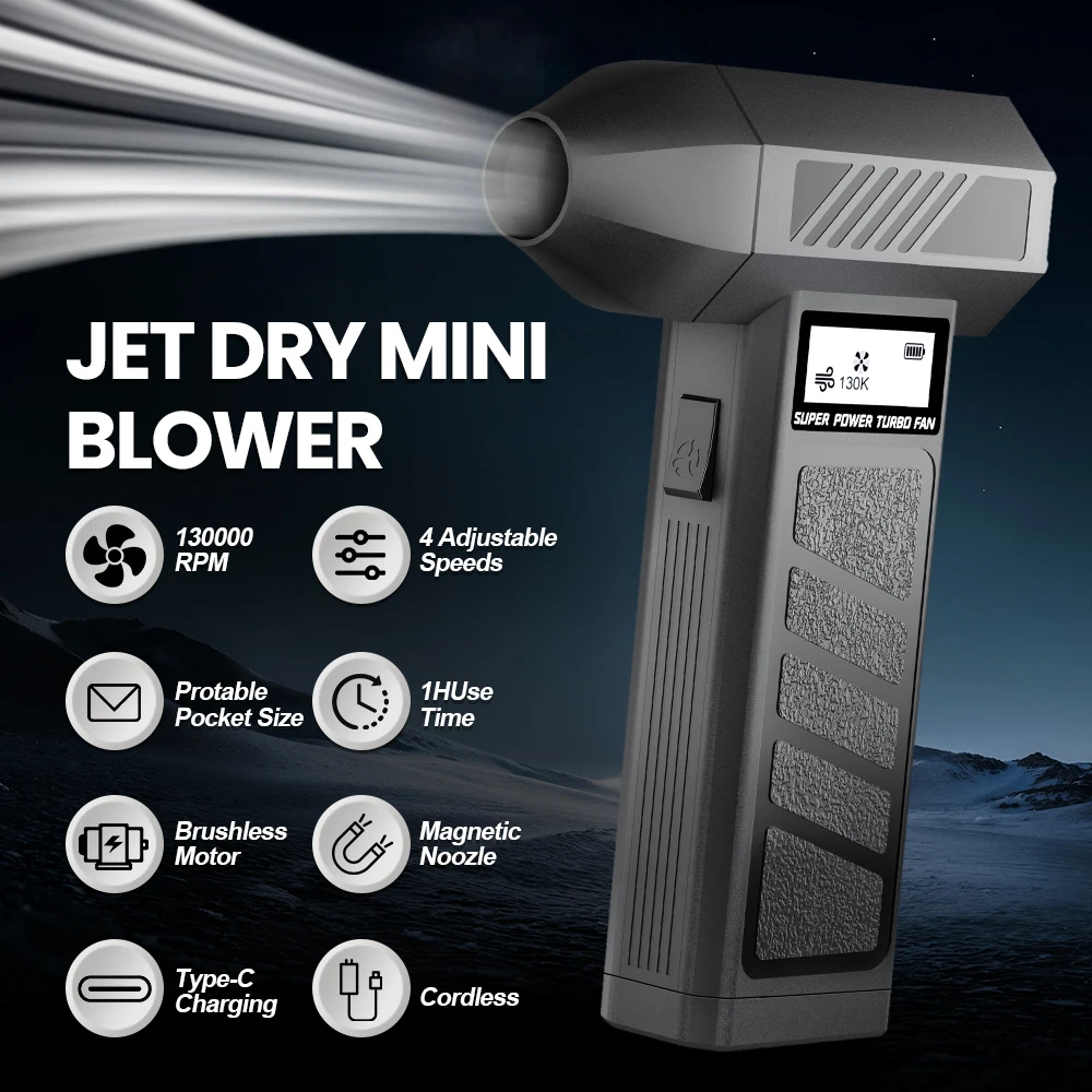 Portable Car Fan 130000RPM For Blowing Snow Removal 4 Gears Cleaning Blower Tool Turbo Jet Fan Rechargeable Electric Air Duster