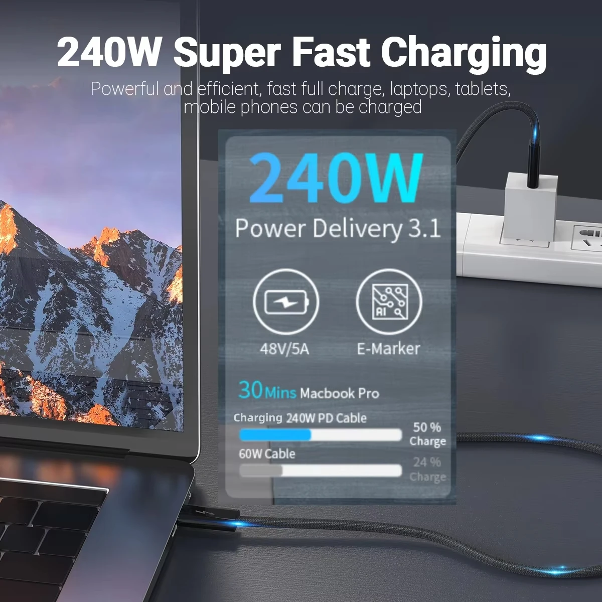 240W USB4 타입-C to 타입-C 케이블 40Gbps 썬더볼트 3/4 호환 전화 아이패드 스위치 8K60 HD 초고속 충전 데이터 케이블