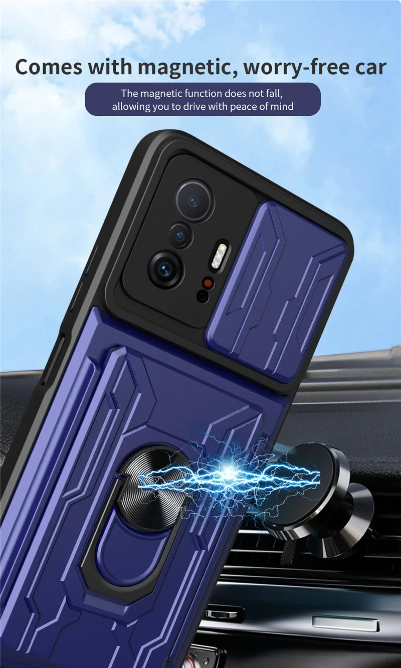Shockproof Armor Case For Xiaomi Redmi 10 9A 9C 9T Note 8 9 Pro 9s Mi 11T POCO X3 NFC F3 Magnetic Holder Card Slot Bracket Cover