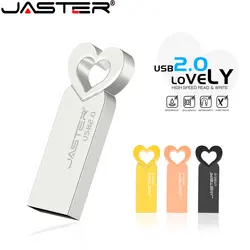 JASTER USB 2.0 Flash Drive 64GB Heart-shaped Metal Fashion Pen drive 32GB 16GB High speed Memory stick 8GB 4GB U disk For Laptop