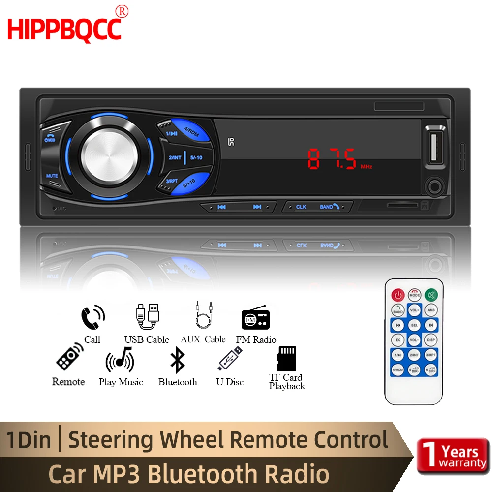 Car Radio Player HIPPBQCC Car Stereo Player FM Radio 1din MP3 Player Digital Bluetooth Car Radio Stereo Audio Music USB/SD In Dash AUX Input