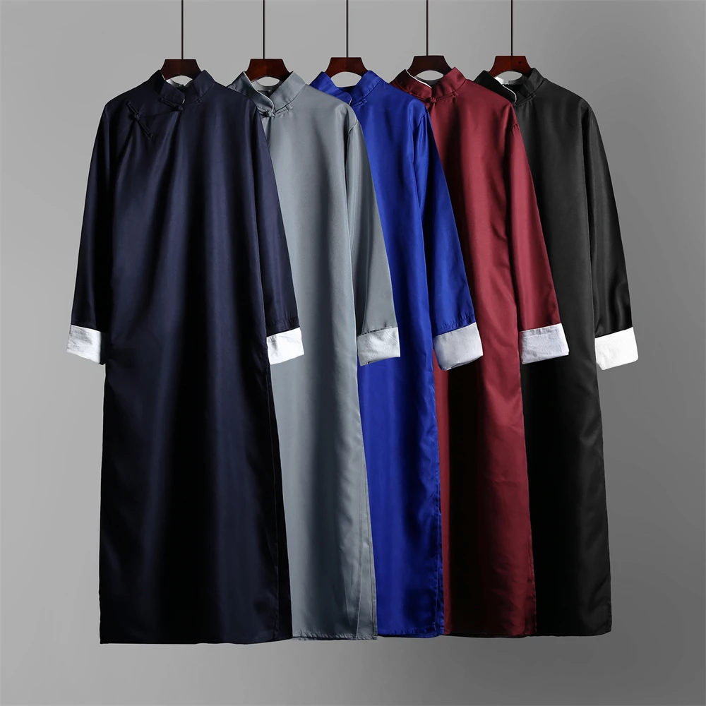 1pcs Men's Chinese Traditional Robe Kung Fu Uniforms Grooms Wedding Clothes Male Stage Crosstalk Performance Costume Coat Gift