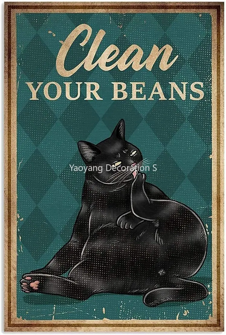 

Licpact Retro Metal Tin Sign,Cat Clean Your Beans Wall Poster Metal Tin, Retro Style,Saying Metal Tin Sign Wall Decor