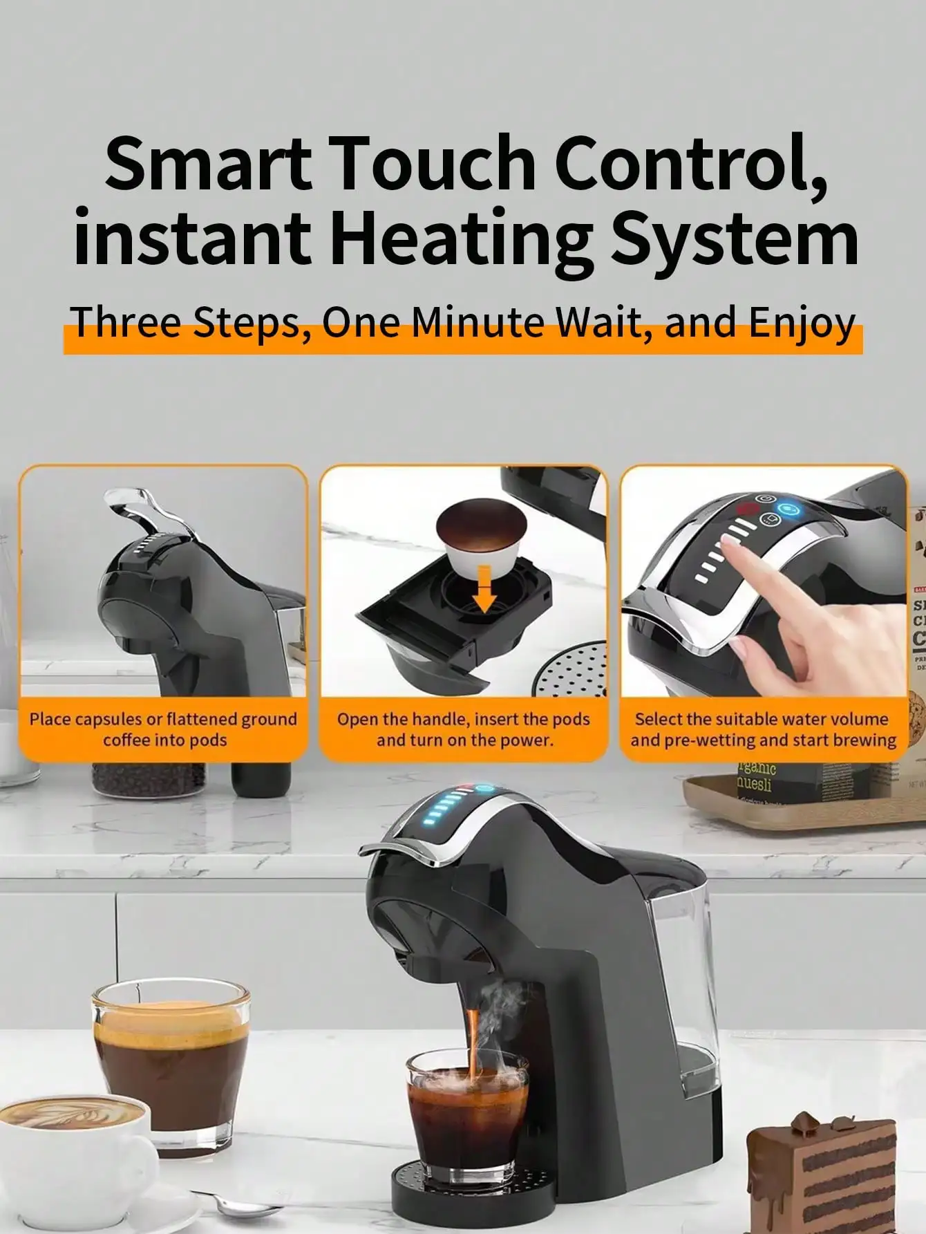 One Pcs Capsule Coffee Machine 5 in 1 Hot and Cold Espresso Coffee Maker for K-Cup Capsule Ese Pod Ground Coffee 19 Bar High Pre 5