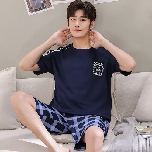 남성용 플러스 사이즈 L-3XL 코튼 홈웨어, 수면 상의, 반바지, 2 피스 세트, 남성 잠옷, 만화 야간 의류, 드롭 배송 6