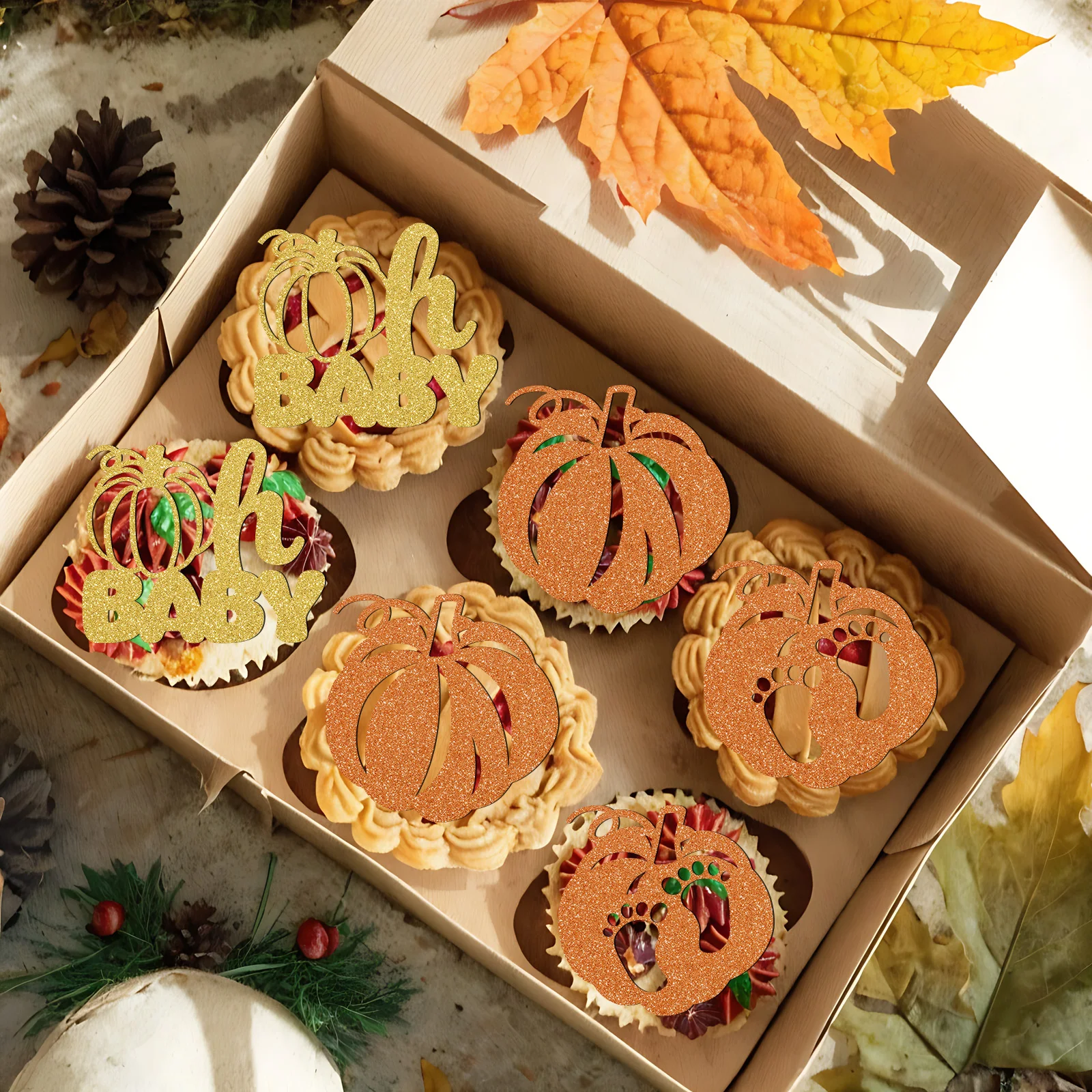 Fall Themed Baby Shower Decoration Set Thanksgiving Pumpkin Themed Oh Baby Cake Cupcake Banners with Turkey & Maple Leaves