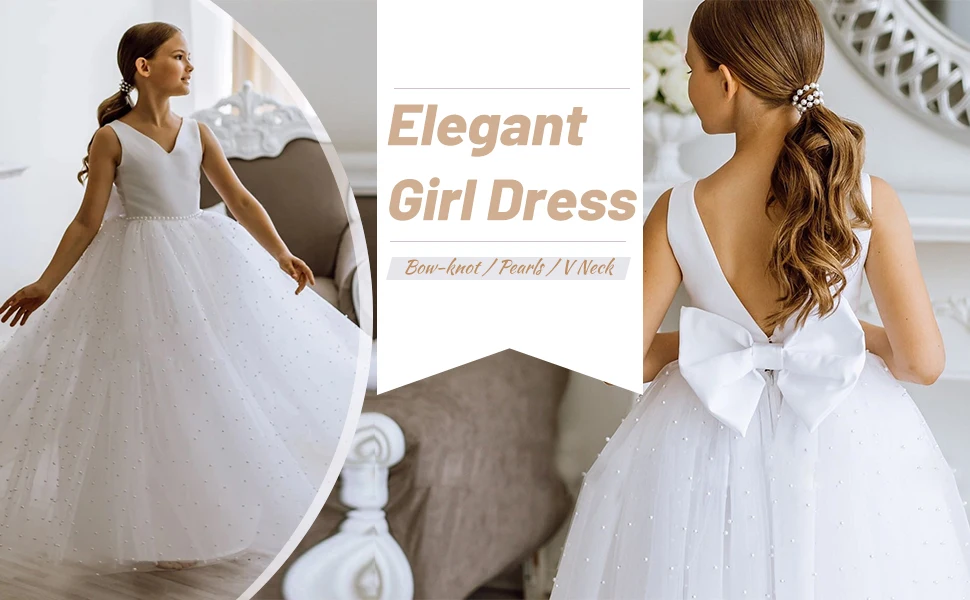 elfenbeinfarbenes Blumenmädchenkleid