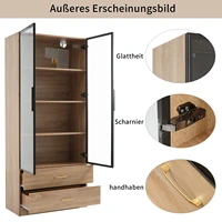 Unité de rangement Anajqaqia, vitrine avec éclairage à bande LED, 75 cm de large, avec 2 grands tiroirs et 2 portes, portes en verre 5