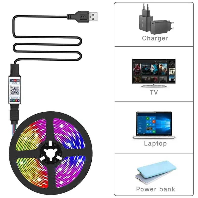Led Light Strip 1/2/3/5M USB Led Strip Lights RGB5050 Bluetooth APP Control Led Flexible Diode Decoration For Living Room TV Desktop Lamp Ribbon