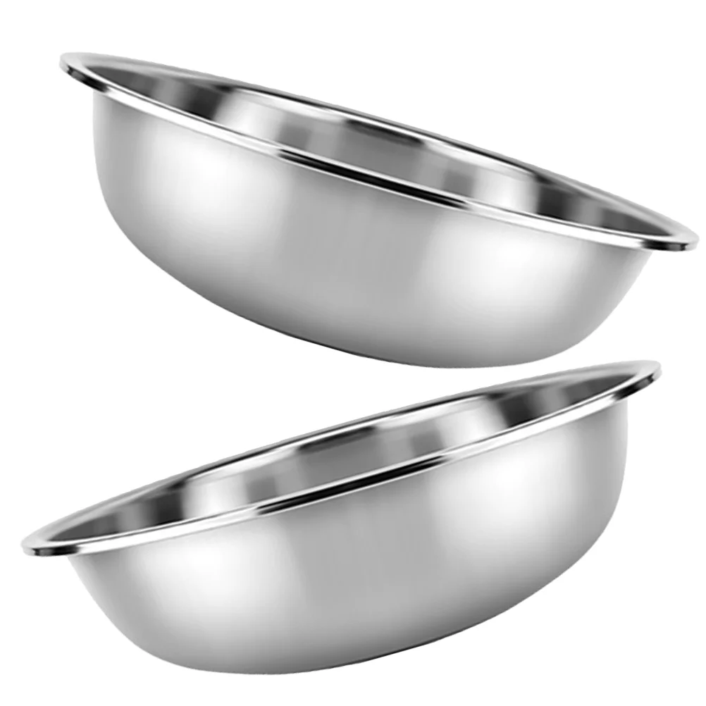 

2 Pcs Stainless Steel Vegetable Basin Kitchen Stuff Large Salad Bowl Big Mixing Metal
