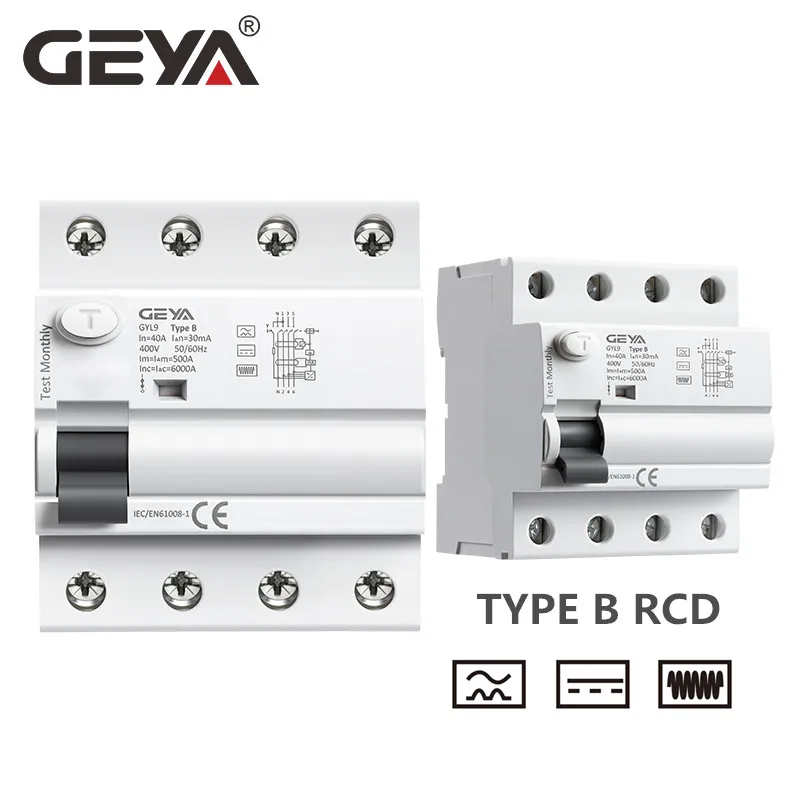 GEYA Din Schiene Erde Leckstrom breaker DC FI-SCHUTZSCHALTER RCD 4P 63A 30mA  300mA Typ B 10KA - AliExpress