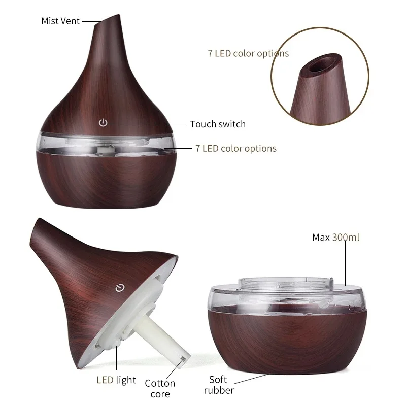 Usb Household Humidifier Hydration Meter Desktop Humidifier Wood Grain Colorful Light Aromatherapy Machine Atomizer