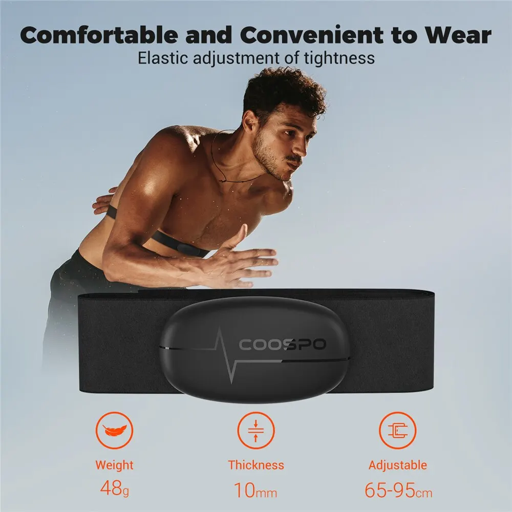 COOSPO 가슴 심박수 모니터 스트랩, 블루투스 4.0 ANT + HRM 센서, Garmin Wahoo 자전거 컴퓨터용 방수, H6/H9Z