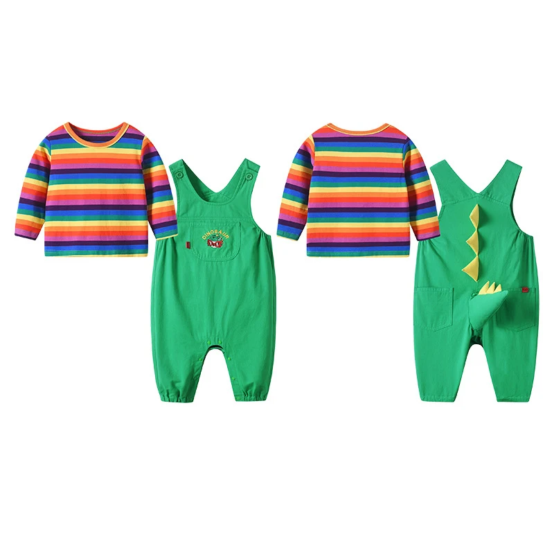 Kawaii Dinosaur Baby Rompers Girls Boys Bodysuit Overall+T-shirt Infant Long Sleeve Children\'s Set Cartoon Fashion Child\'s