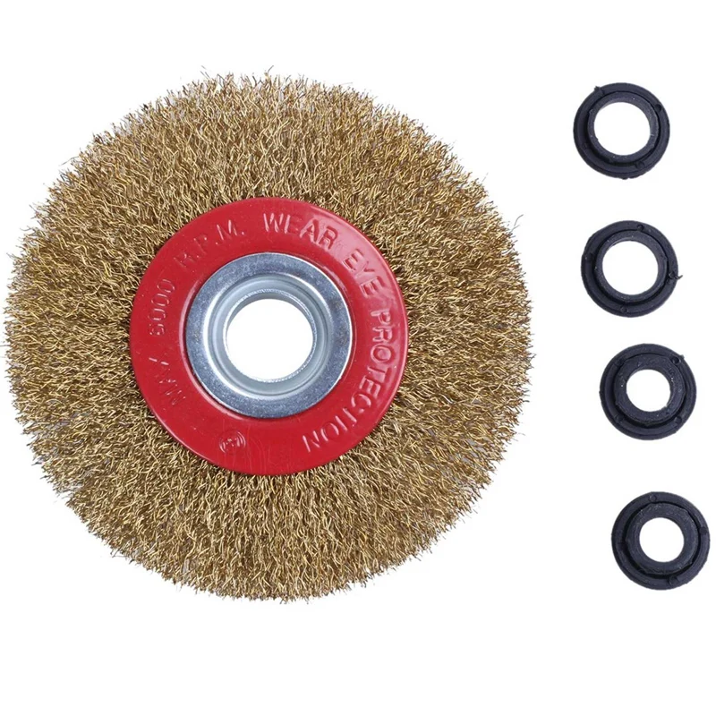 

New 2X Wire Brush Wheel For Bench Grinder Polish + Reducers Adaptor Rings,5Inch 125Mm