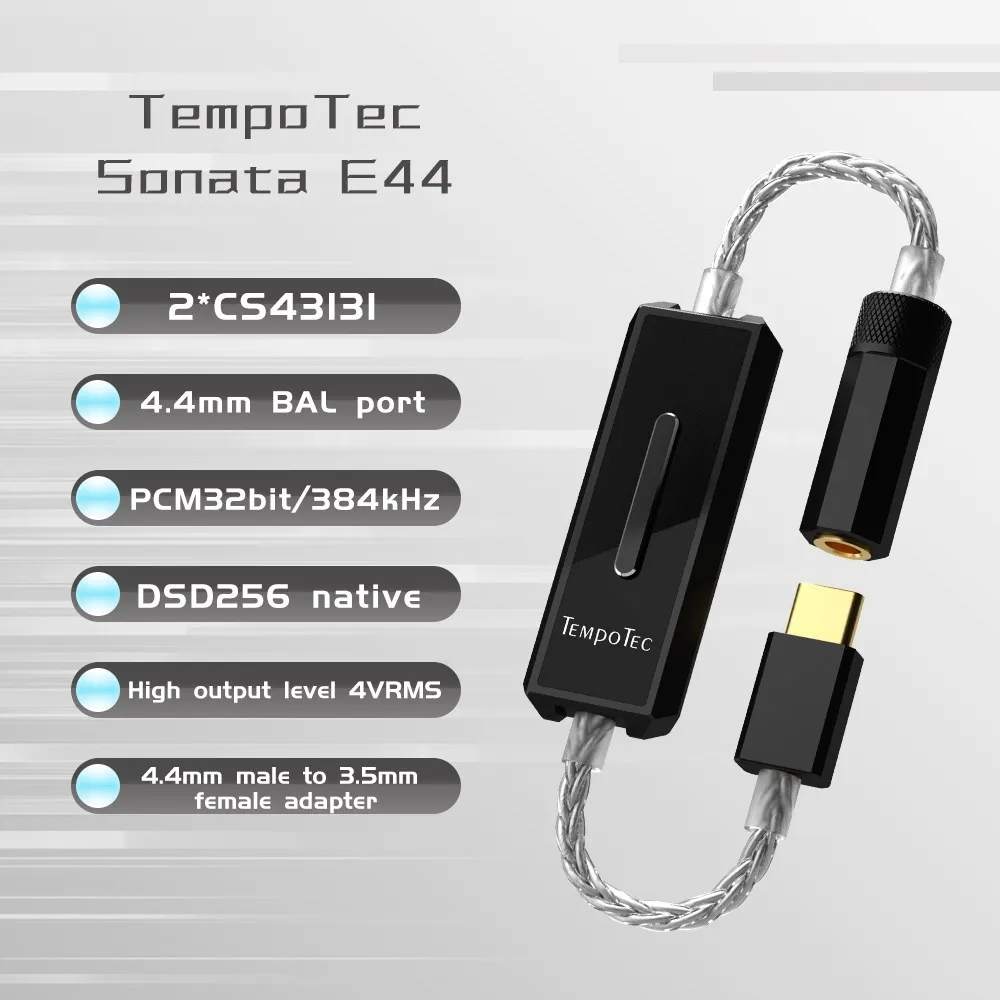 

Усилитель для наушников TempoTec Sonata E44 Dual CS43131 USB Type C до 4,4 мм Баланс DAC AMP DSD256 (родной) для телефонов Android, ПК, MAC