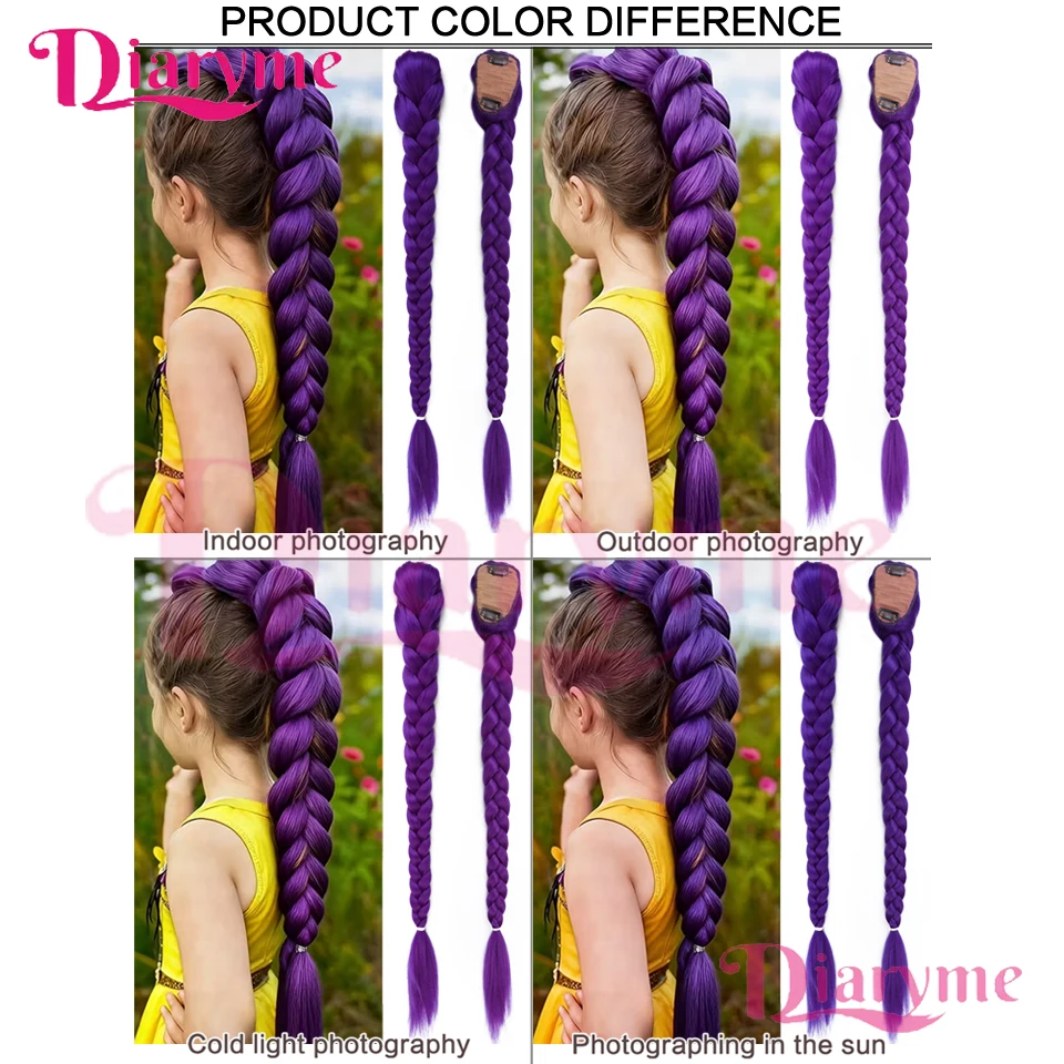 Synthetic Purple Long Braid Ponytail Wig BB Clip Style Braided Hair Wig Clip on the Hair Suitable for Girls' Role-playing Wear