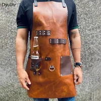 Customized Apron kitchen Outdoor barbecue apron PU leather multifunctional oil resistant work apron home and kitchen products 1