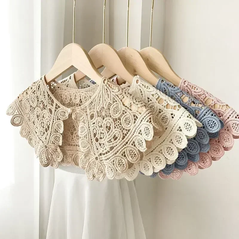 Women Shrugs Lace Hollow Out Female Summer Casual All-match Shawls Simple Scarf-collar Sleeveless Knitted Tops Korean Style Chic 2